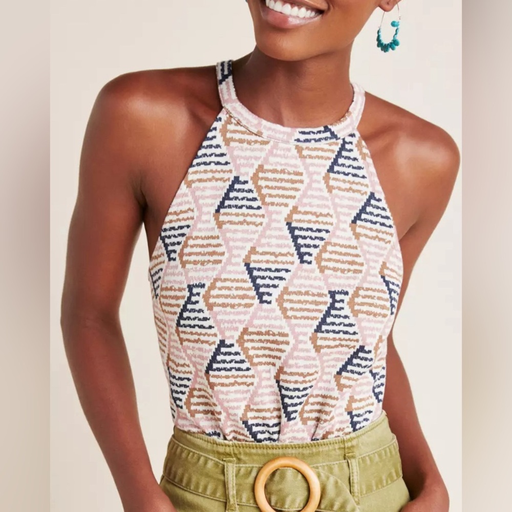 Anthropology Nwt Patterned Halter Neck Top - image 4